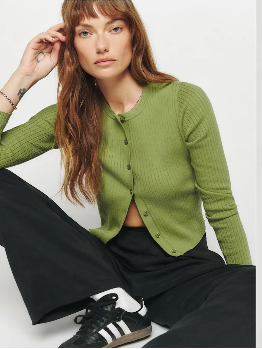 Reformation Joanne Cotton Cardigan| Green| XS